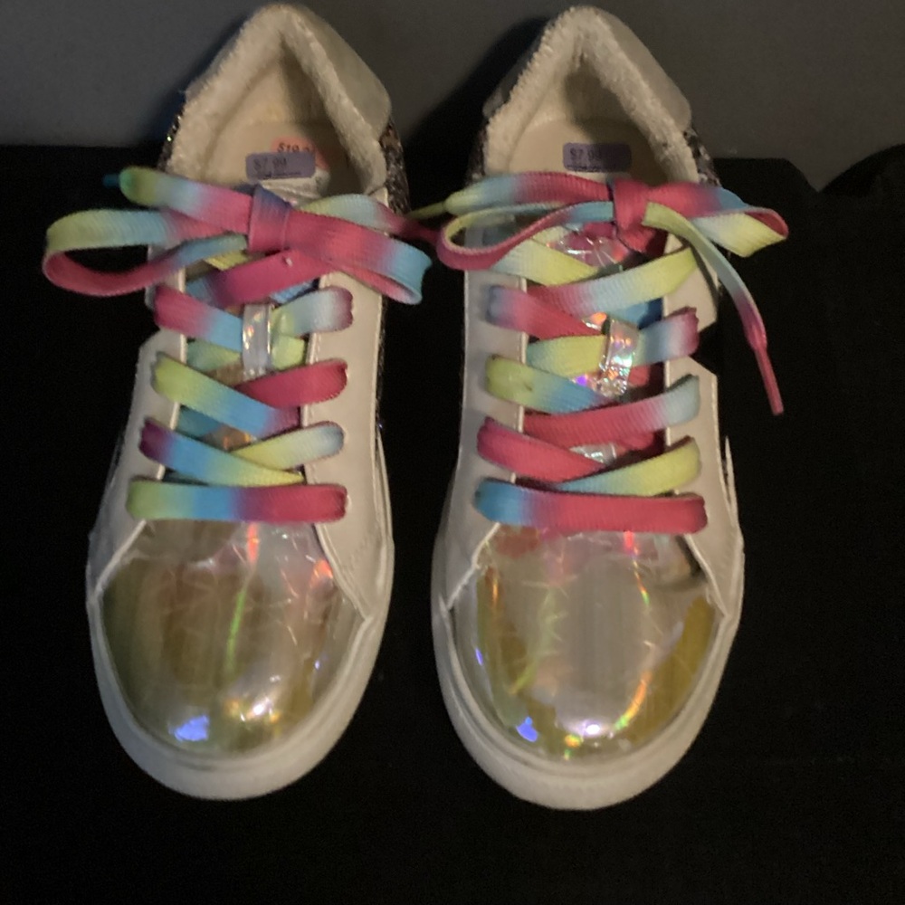 Steve Madden Pink and Blue Sneakers with Playful Rainbow Laces